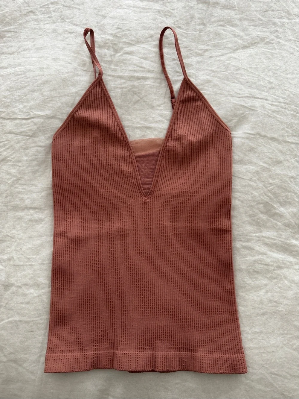 Free People Deep V Ribbed Cami Tank - Rusty Rose - Picture 1 of 2